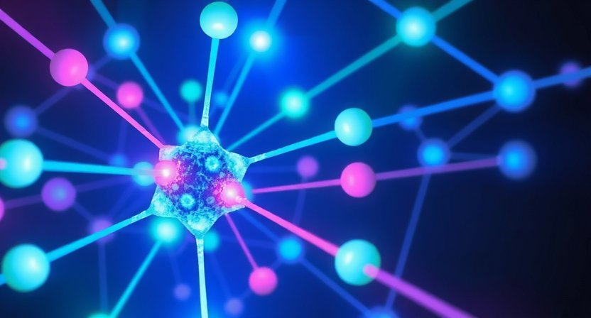 Red neuronal digital abstracta representando innovación en game development con colores de la marca Play Nubo